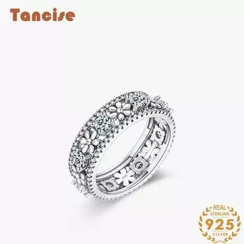 Tancise Classic стерлингового серебра 925 пробы кольцо с цирконом женские ювелирные изделия свадебное обещание вечерние подарок 5 серебряный