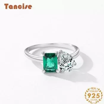 Tancise Classic стерлингового серебра 925 пробы кольцо с цирконом женские ювелирные изделия свадебное обещание вечерние подарок 5 зелёный