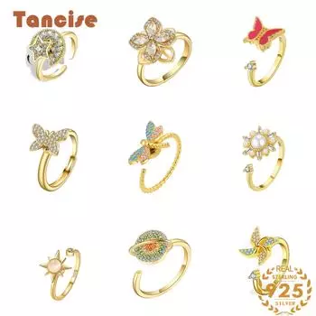 Tancise Classic стерлингового серебра 925 пробы кольцо с цирконом женские ювелирные изделия свадебное обещание вечерние подарок PNJ539 золотой