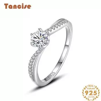 Tancise Classic стерлингового серебра 925 пробы кольцо с цирконом женские ювелирные изделия свадебное обещание вечерние подарок 5 серебряный