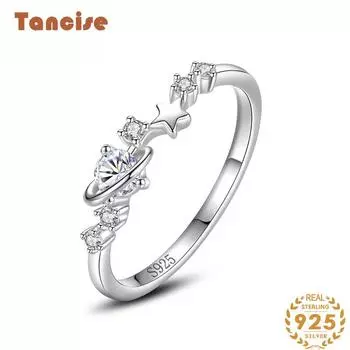 Tancise Classic стерлингового серебра 925 пробы кольцо с цирконом женские ювелирные изделия свадебное обещание вечерние подарок 5 серебряный