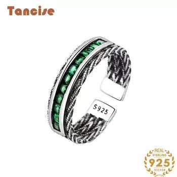Tancise Classic стерлингового серебра 925 пробы кольцо с цирконом женские ювелирные изделия свадебное обещание вечерние подарок зелёный