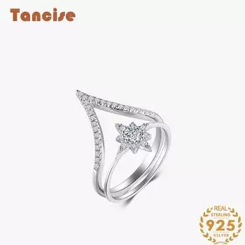 Tancise Classic стерлингового серебра 925 пробы кольцо с цирконом женские ювелирные изделия свадебное обещание вечерние подарок 5 серебряный