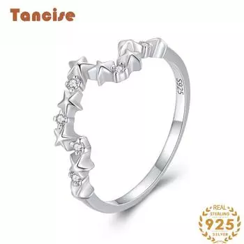 Tancise Classic стерлингового серебра 925 пробы кольцо с цирконом женские ювелирные изделия свадебное обещание вечерние подарок 5 серебряный