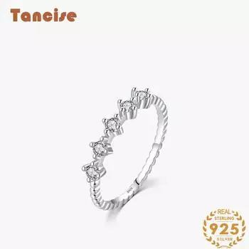Tancise Classic стерлингового серебра 925 пробы кольцо с цирконом женские ювелирные изделия свадебное обещание вечерние подарок 5 серебряный