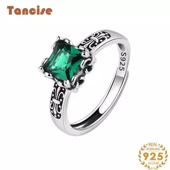 Tancise Classic стерлингового серебра 925 пробы кольцо с цирконом женские ювелирные изделия свадебное обещание вечерние подарок зелёный