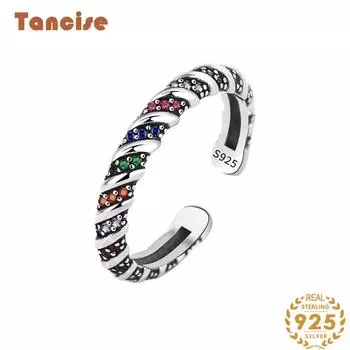Tancise Classic стерлингового серебра 925 пробы кольцо с цирконом женские ювелирные изделия свадебное обещание вечерние подарок разноцветный
