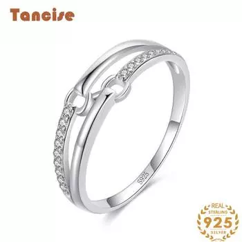 Tancise Classic стерлингового серебра 925 пробы кольцо с цирконом женские ювелирные изделия свадебное обещание вечерние подарок 5 серебряный