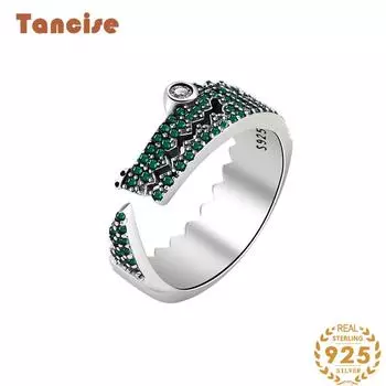 Tancise Classic стерлингового серебра 925 пробы кольцо с цирконом женские ювелирные изделия свадебное обещание вечерние подарок зелёный