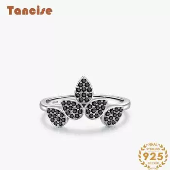 Tancise Classic стерлингового серебра 925 пробы кольцо с цирконом женские ювелирные изделия свадебное обещание вечерние подарок 5 чёрный