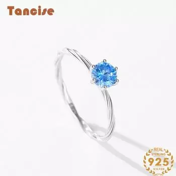 Tancise Classic стерлингового серебра 925 пробы кольцо с цирконом женские ювелирные изделия свадебное обещание вечерние подарок 5 синий
