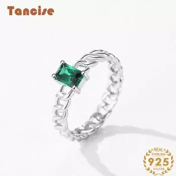 Tancise Classic стерлингового серебра 925 пробы кольцо с цирконом женские ювелирные изделия свадебное обещание вечерние подарок 5 зелёный