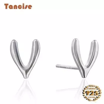Tancise Новое Серебряное письмо V Форма Стад Серьги для женщин Мода Ювелирные изделия Свадебная вечеринка Подарки Серьги
