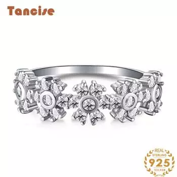 Tancision Настоящее серебро 925 пробы с цветком, прозрачный CZ, нежные очаровательные кольца для женщин и девочек, антиаллергенные изящные ювелирные изделия, подарки 5 серебряный