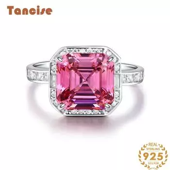Tancision S925 стерлингового серебра 10*10 розового цвета относится к женскому румянцу темно-розового цвета с турмалином, кольцо-сокровище, квадратная сумка с бриллиантами 5 розовый