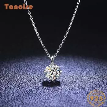 Tancision S925 стерлингового серебра Муассанит Роскошное индивидуальное ожерелье с подвеской женское классическое ожерелье прилив вечерние подарок 1CT серебряный