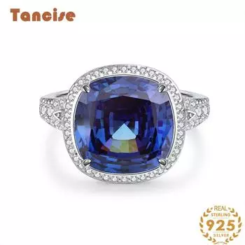 Танциз 12*12 стерлингового серебра S925 круглое кольцо женский сапфир сапфир высокоуглеродистый палец 5 синий