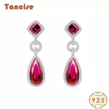 Танциз 7*14 Ювелирные изделия S925 Серебро Капли Модные рубиновые женские универсальные геометрические серьги в стиле ретро красный