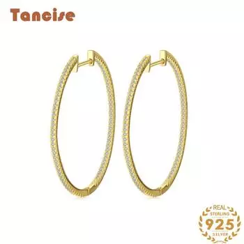 Танциз Ins стерлингового серебра 925 пробы циркон серьги серьги-капли для женщин подарки на свадьбу 23MM золотой