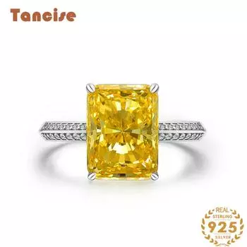 Танциз из стерлингового серебра 925 пробы с цирконом 7А, прямоугольное кольцо 9*12 мм, круглое кольцо Чехуа с заостренным гусиным желтым цветом. 6 жёлтый