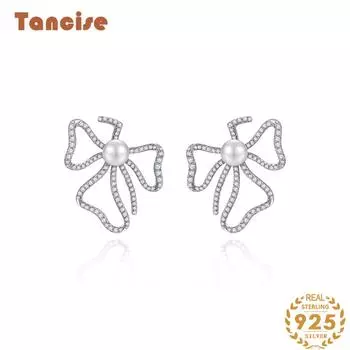 Танциз Ювелирные изделия Цветочные серьги 925 Серебряная инкрустированная жемчужина 8 мм Женские серьги белый