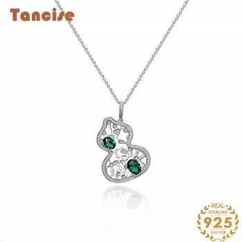 Танциз Ювелирные изделия Выдолбленная тыква Кулон Яйцо Зеленый Бриллиант Ретро O Цепочка стерлингового серебра Ожерелье 40 + 3 белый
