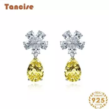Танциз Ювелирные изделия Высокоуглеродистые бриллиантовые серьги 925 Серебряные инкрустированные капли воды 10 * 14 Цветочные серьги Женские жёлтый