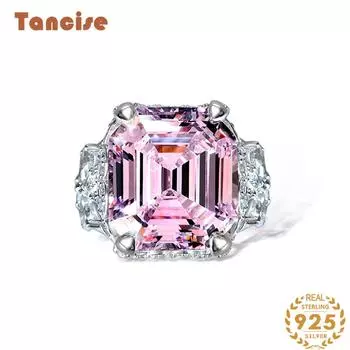 Танциз S925 Серебро 14*16 Ювелирные Изделия Розовый Циркон Женское Кольцо Прямоугольное Кольцо Пагоды 5 розовый