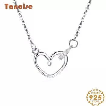 Танциз S925 Серебряное ажурное ожерелье «Любовь» женская корейская версия кулон в форме сердца с микро инкрустацией для девочек универсальная цепочка на ключицу Ins серебряный
