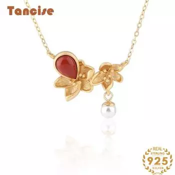 Танциз Стерлингового Серебра 925 Классическое Женское Агатовое Ожерелье Кулон Циркон Модный Подарок