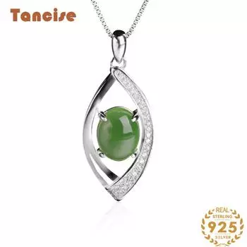 Танциз Стерлингового Серебра 925 Классическое Женское Нефритовое Ожерелье Кулон Циркон Модный Подарок