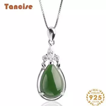 Танциз Стерлингового Серебра 925 Классическое Женское Нефритовое Ожерелье Кулон Циркон Модный Подарок