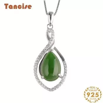 Танциз Стерлингового Серебра 925 Классическое Женское Нефритовое Ожерелье Кулон Циркон Модный Подарок