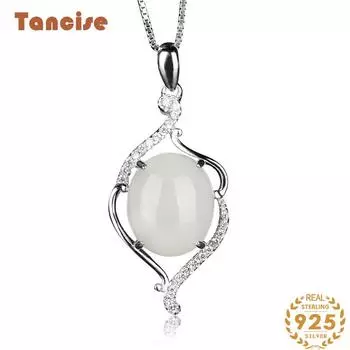 Танциз Стерлингового Серебра 925 Классическое Женское Нефритовое Ожерелье Кулон Циркон Модный Подарок