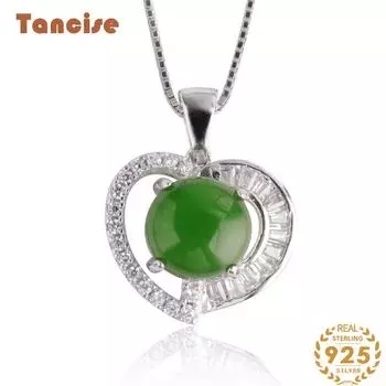 Танциз Стерлингового Серебра 925 Классическое Женское Нефритовое Ожерелье Кулон Циркон Модный Подарок