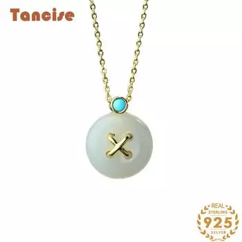 Танциз Стерлингового Серебра 925 Классическое Женское Нефритовое Ожерелье Кулон Циркон Модный Подарок