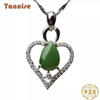Танциз Стерлингового Серебра 925 Классическое Женское Нефритовое Ожерелье Кулон Циркон Модный Подарок