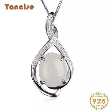 Танциз Стерлингового Серебра 925 Классическое Женское Нефритовое Ожерелье Кулон Циркон Модный Подарок