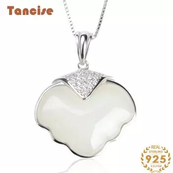 Танциз Стерлингового Серебра 925 Классическое Женское Нефритовое Ожерелье Кулон Циркон Модный Подарок
