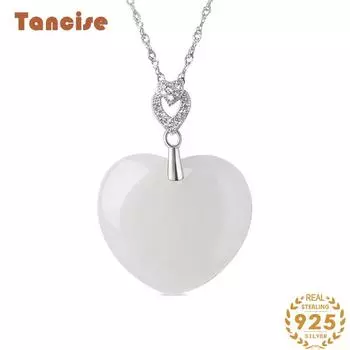 Танциз Стерлингового Серебра 925 Классическое Женское Нефритовое Ожерелье Кулон Циркон Модный Подарок