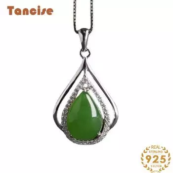 Танциз Стерлингового Серебра 925 Классическое Женское Нефритовое Ожерелье Кулон Циркон Модный Подарок