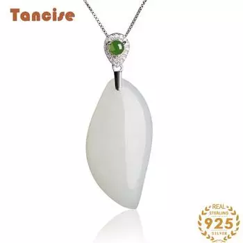 Танциз Стерлингового Серебра 925 Классическое Женское Нефритовое Ожерелье Кулон Циркон Модный Подарок