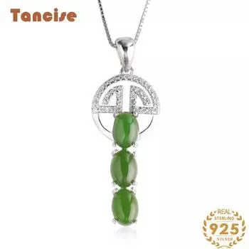 Танциз Стерлингового Серебра 925 Классическое Женское Нефритовое Ожерелье Кулон Циркон Модный Подарок
