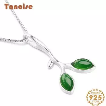 Танциз Стерлингового Серебра 925 Классическое Женское Нефритовое Ожерелье Кулон Циркон Модный Подарок