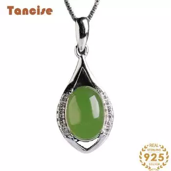 Танциз Стерлингового Серебра 925 Классическое Женское Нефритовое Ожерелье Кулон Циркон Модный Подарок