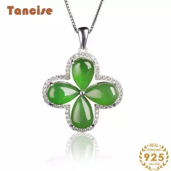 Танциз Стерлингового Серебра 925 Классическое Женское Нефритовое Ожерелье Кулон Циркон Модный Подарок