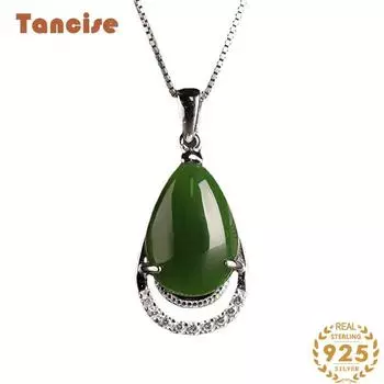 Танциз Стерлингового Серебра 925 Классическое Женское Нефритовое Ожерелье Кулон Циркон Модный Подарок