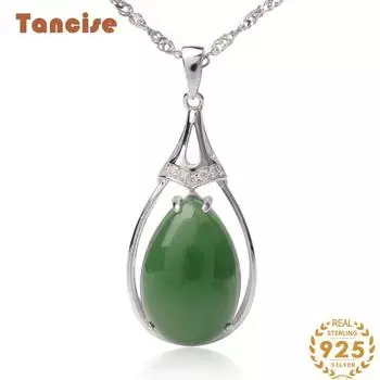 Танциз Стерлингового Серебра 925 Классическое Женское Нефритовое Ожерелье Кулон Циркон Модный Подарок