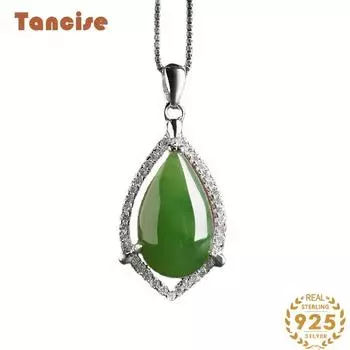 Танциз Стерлингового Серебра 925 Классическое Женское Нефритовое Ожерелье Кулон Циркон Модный Подарок