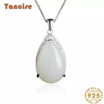 Танциз Стерлингового Серебра 925 Классическое Женское Нефритовое Ожерелье Кулон Циркон Модный Подарок